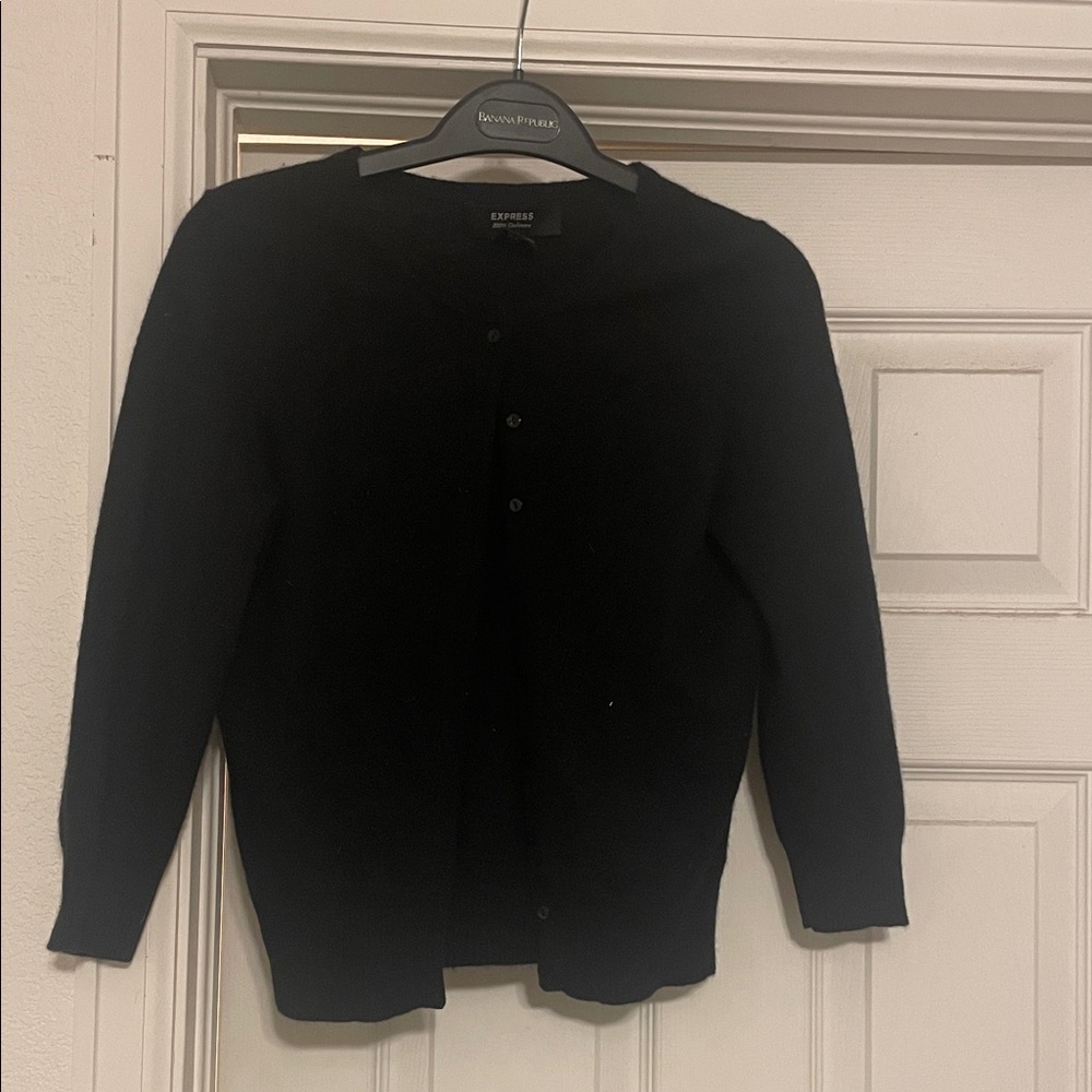 Express Cashmere Black Button-Up Cardigan